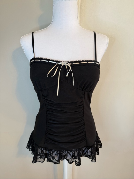 Studio Y Tops - Studio Y Ruched Lace Hem Cami Top Size Small Gothic Fairycore Core